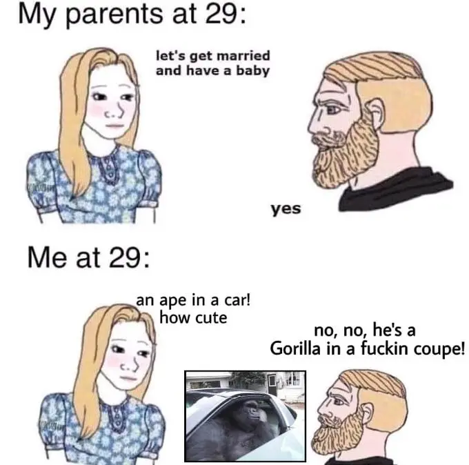 My parents at 29 vs me at 29 meme