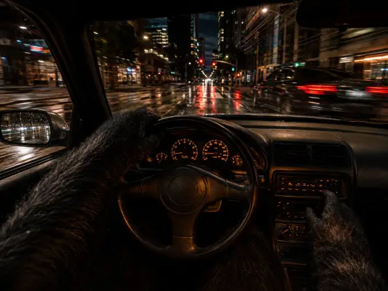 POV night drive through the city